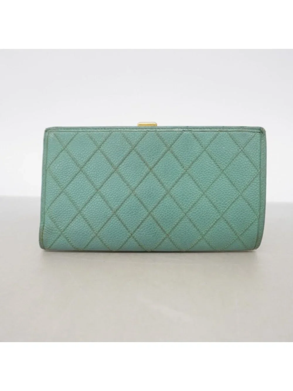 Chanel Wallet Quilted Caviar Leather Mint Green Gold